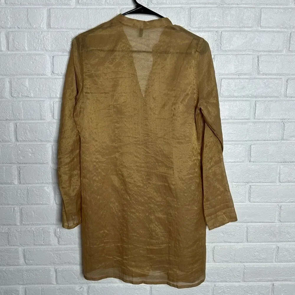 Eileen Fisher Metallic Shimmery Gold Tunic Top Button Front size XS - Picture 4 of 5